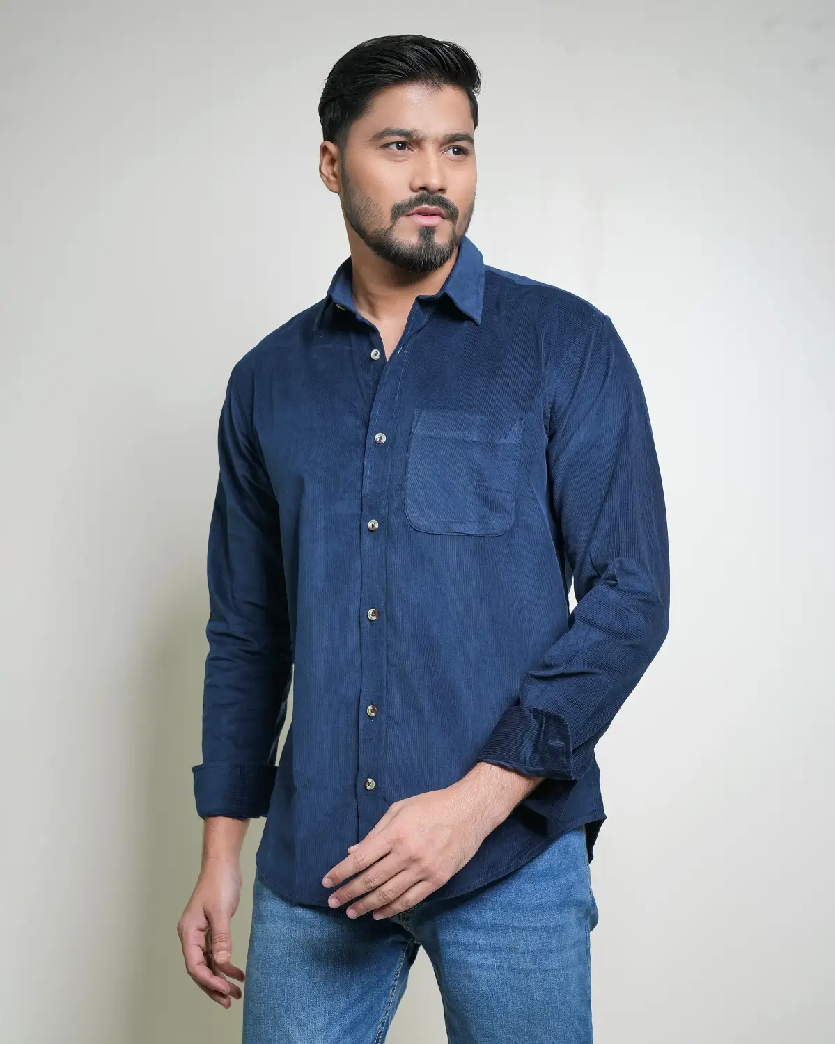 Men’s Navy Corduroy Shirt - Image 3