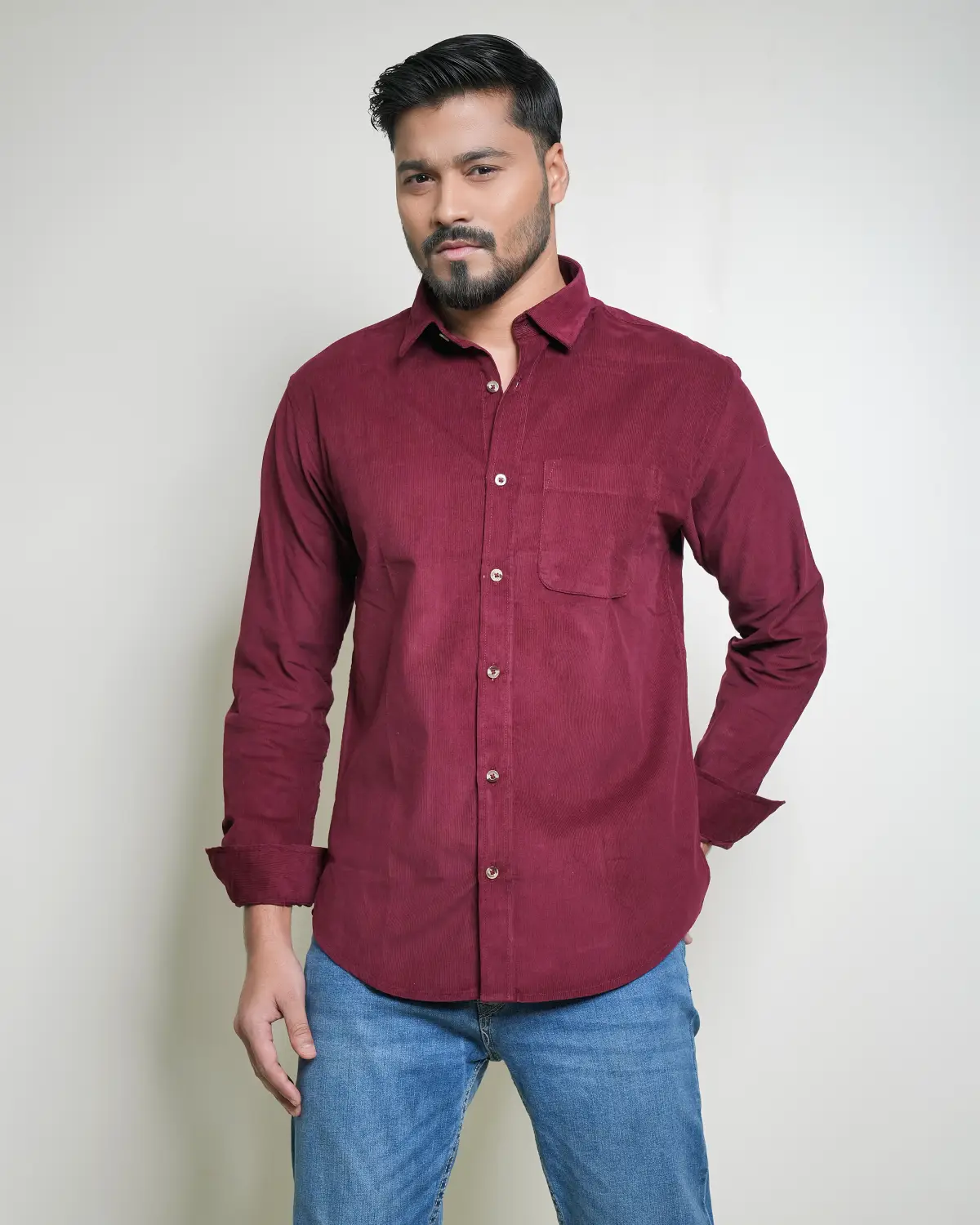 Men’s Maroon Corduroy Shirt - Image 3