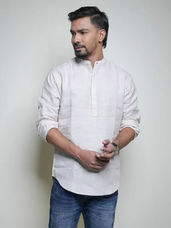 Men’s Band Collar Shirt Creem