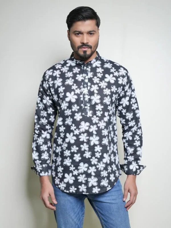 Alternative view of Men’s Band Collar Shirt Flower Print