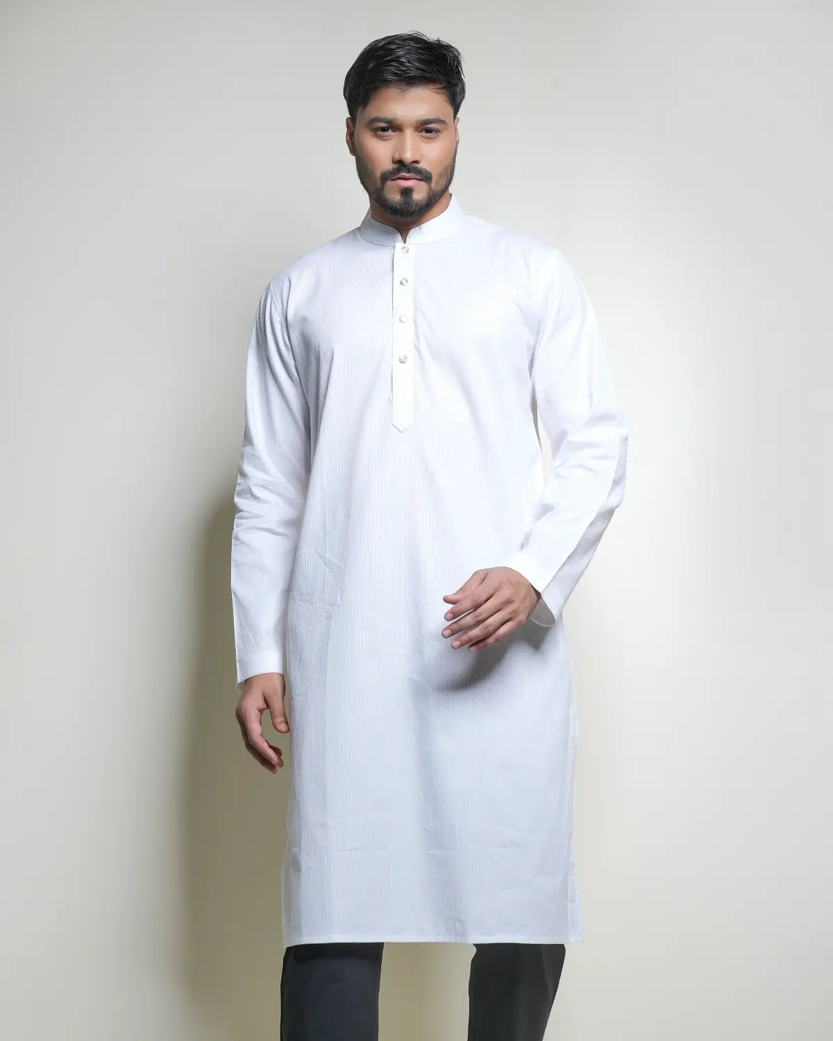Men's Stripe White Panjabi - Image 3