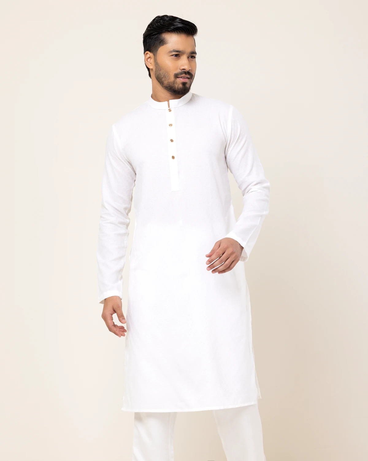Mens White Diamond Texture Panjabi - Image 4