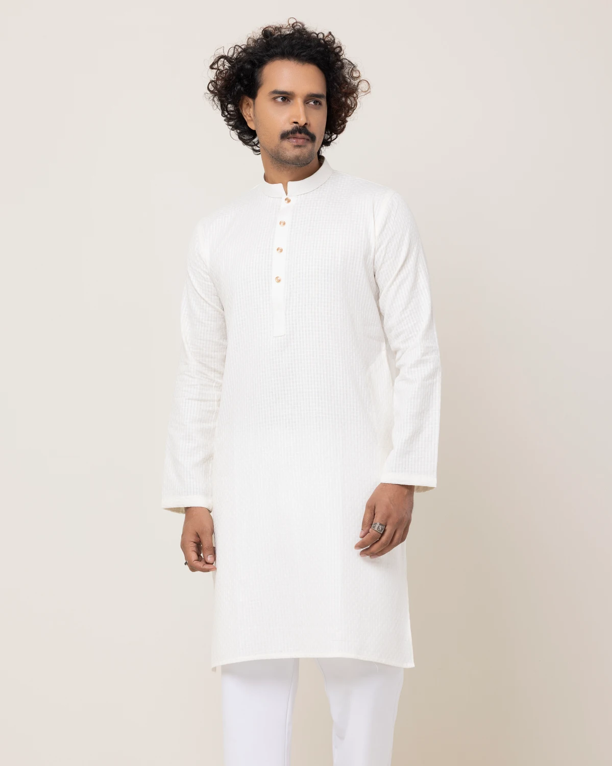 Off White Dobby Fence Panjabi - Image 4