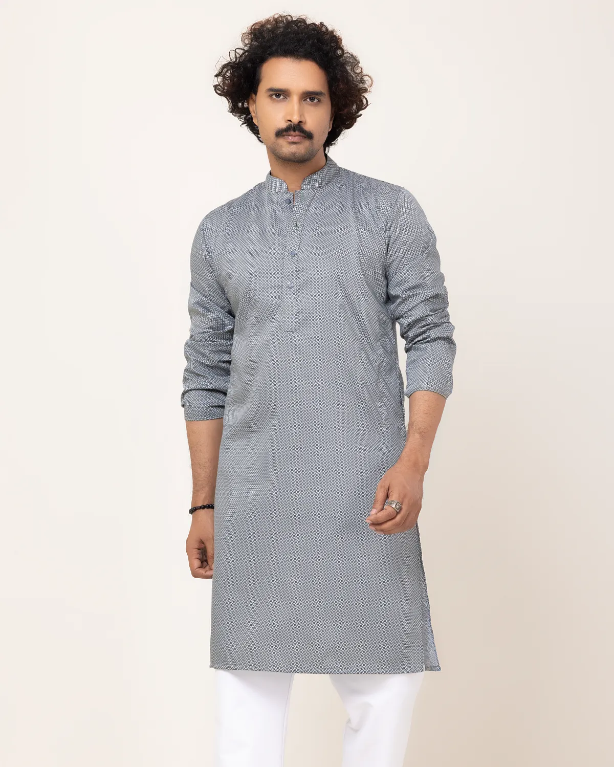 Green Abstract Print Panjabi - Image 3