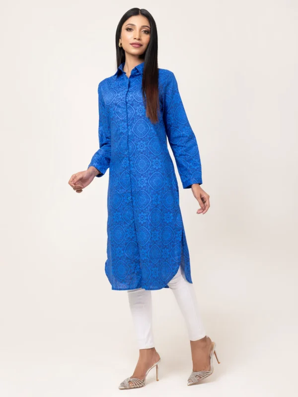 Ladies Kurti Royal Blue Traditional Print