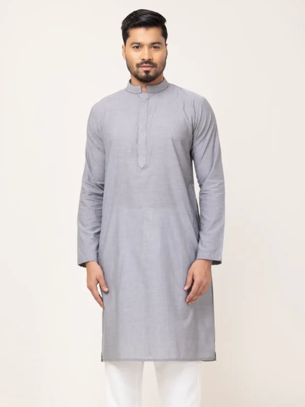 Ash Contrast Embroidery Panjabi