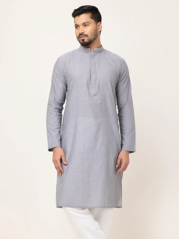 Alternative view of Ash Contrast Embroidery Panjabi