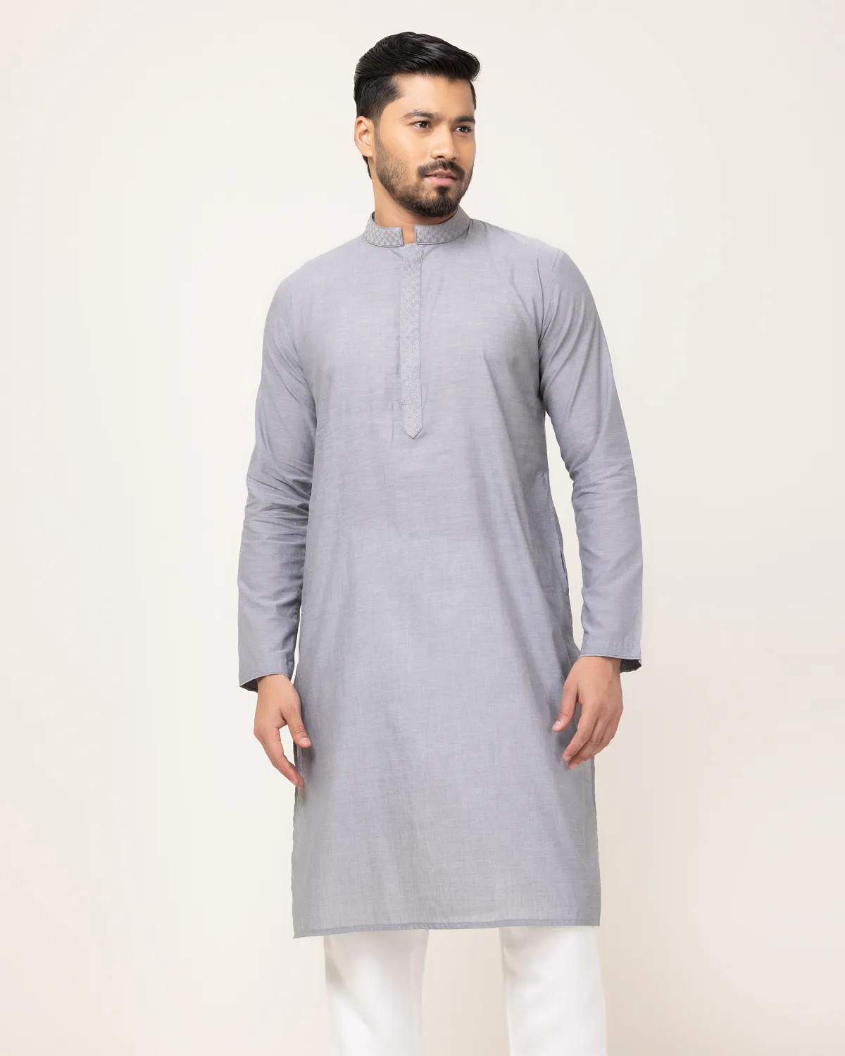 Ash Contrast Embroidery Panjabi - Image 4