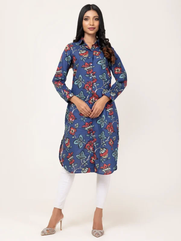 Alternative view of Ladies Kurti Gray Navy Print