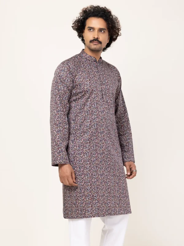 Panjabi Red Black Floral Print Panjabi