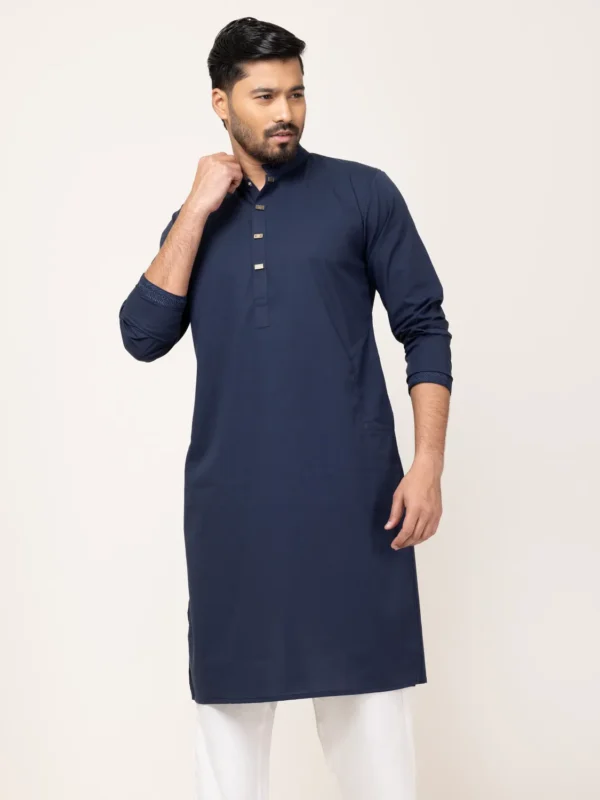 Alternative view of Navy Contrast Embroidery Panjabi