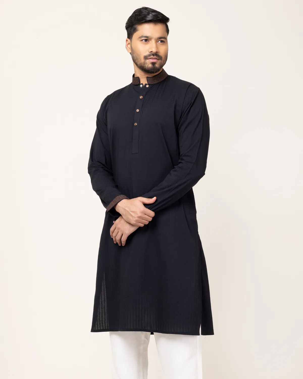 Coffee Embroidery Black Panjabi - Image 4