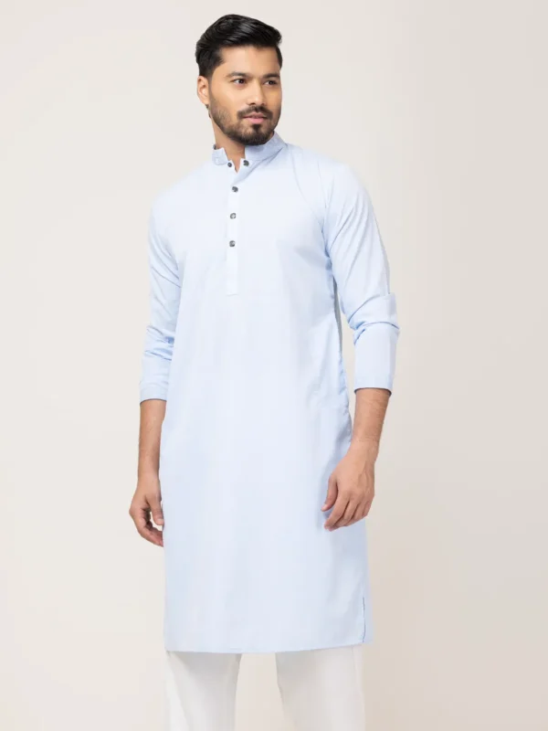 Alternative view of Sky Contrast Embroidery Panjabi