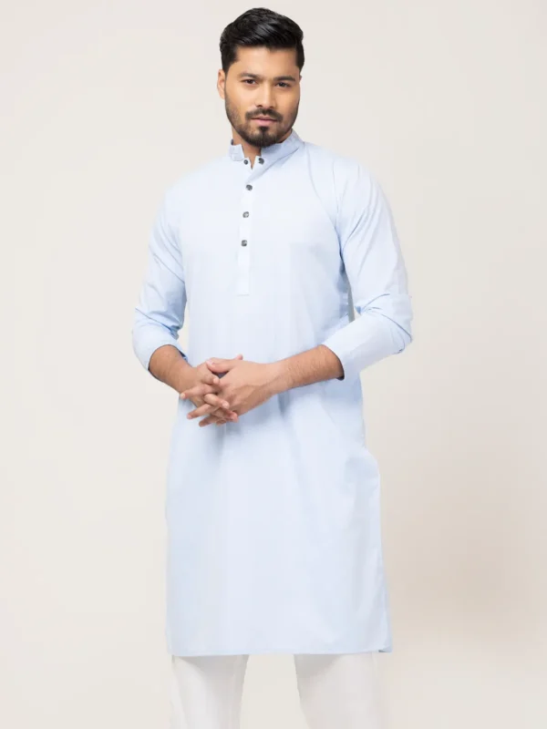 Sky Contrast Embroidery Panjabi