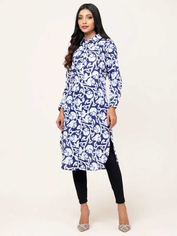 Alternative view of Ladies White & Blue Print Kurti