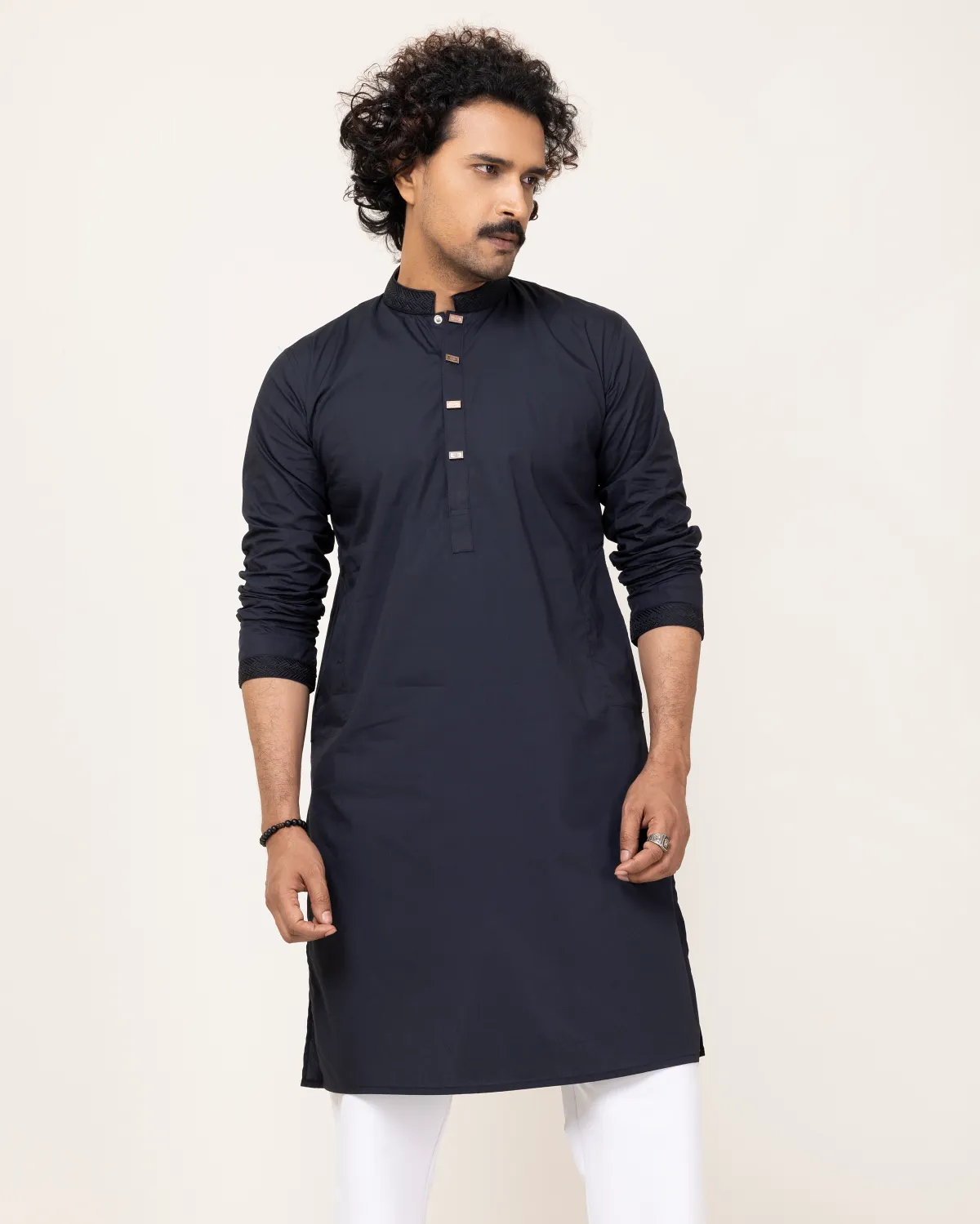 Black Contrast Embroidery Panjabi - Image 4