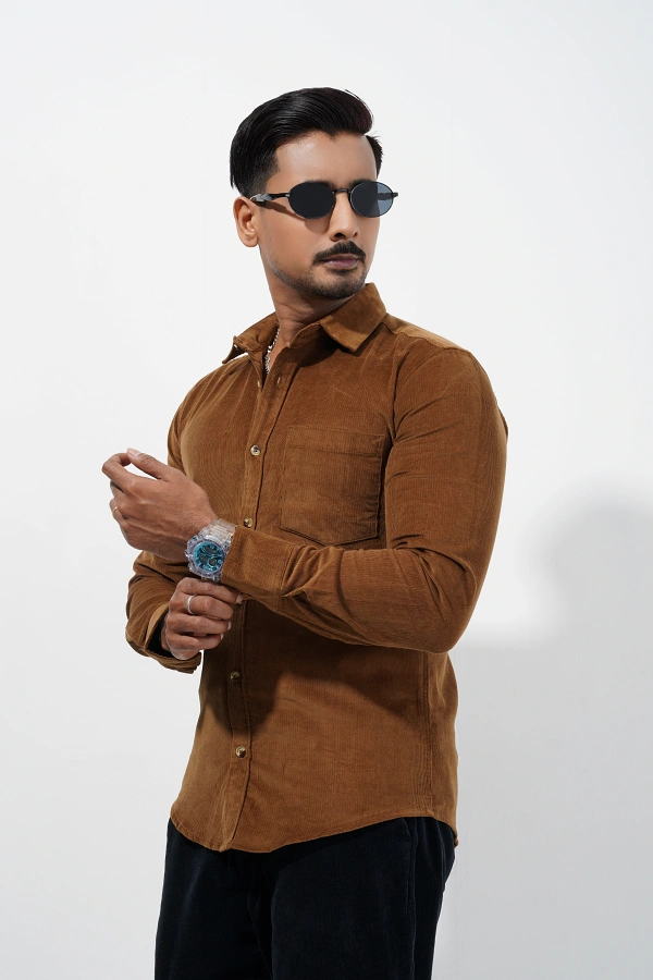 Men’s Light Brown Corduroy Shirt - Image 2