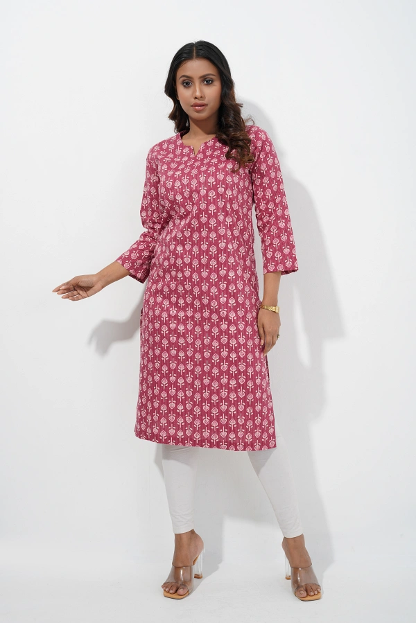 Ladies Rose Pink Printed Kurti - Image 4