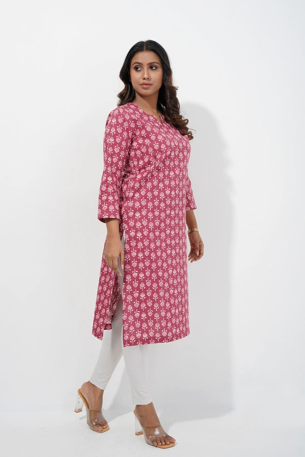 Ladies Rose Pink Printed Kurti - Image 3