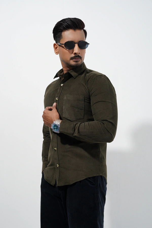 Men’s Olive Corduroy Shirt - Image 2