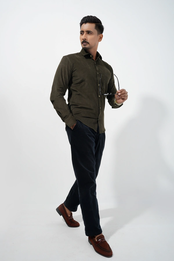 Men’s Olive Corduroy Shirt - Image 3