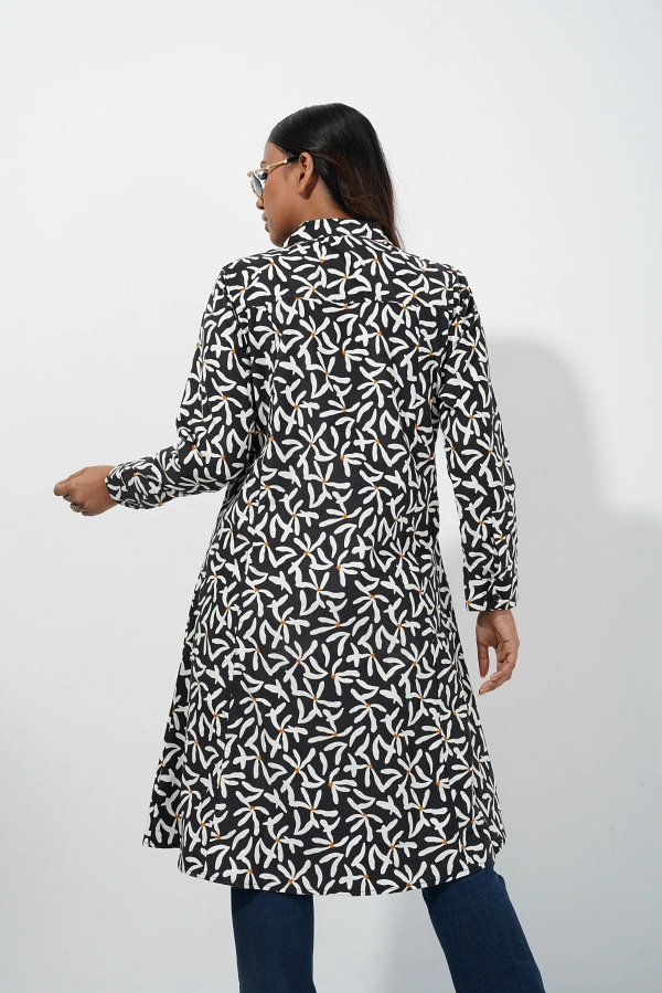 Black & White Botanical Print Overcoat - Image 6