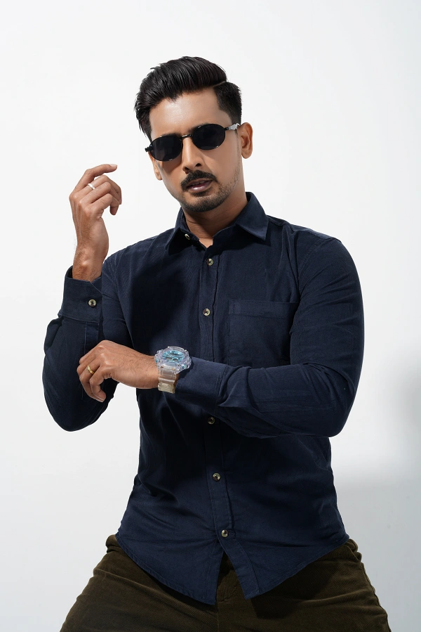 Men’s Dark Navy Corduroy Shirt - Image 3