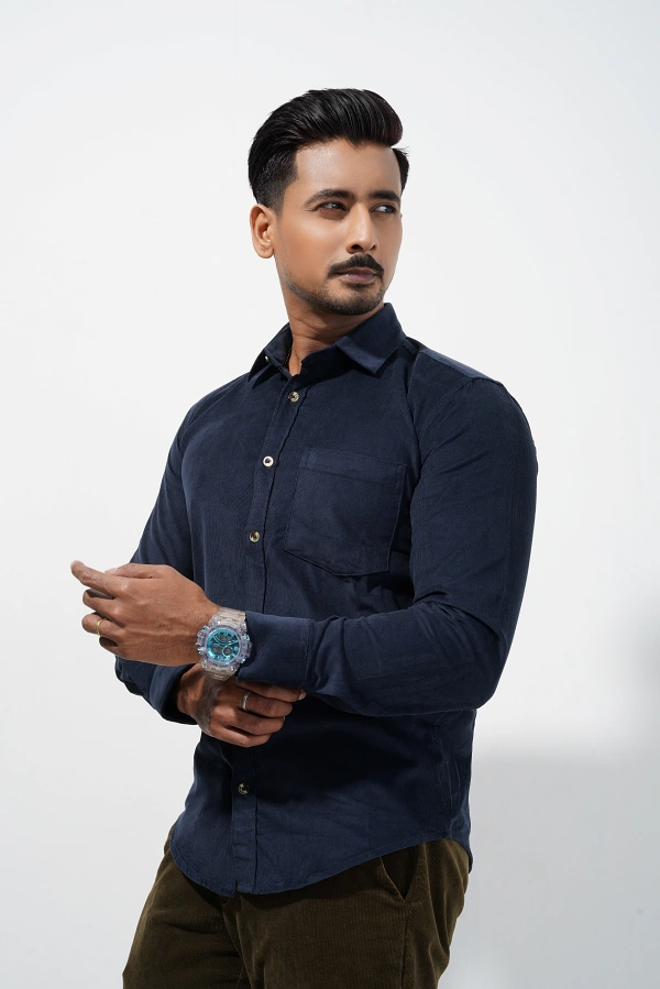 Men’s Dark Navy Corduroy Shirt - Image 2
