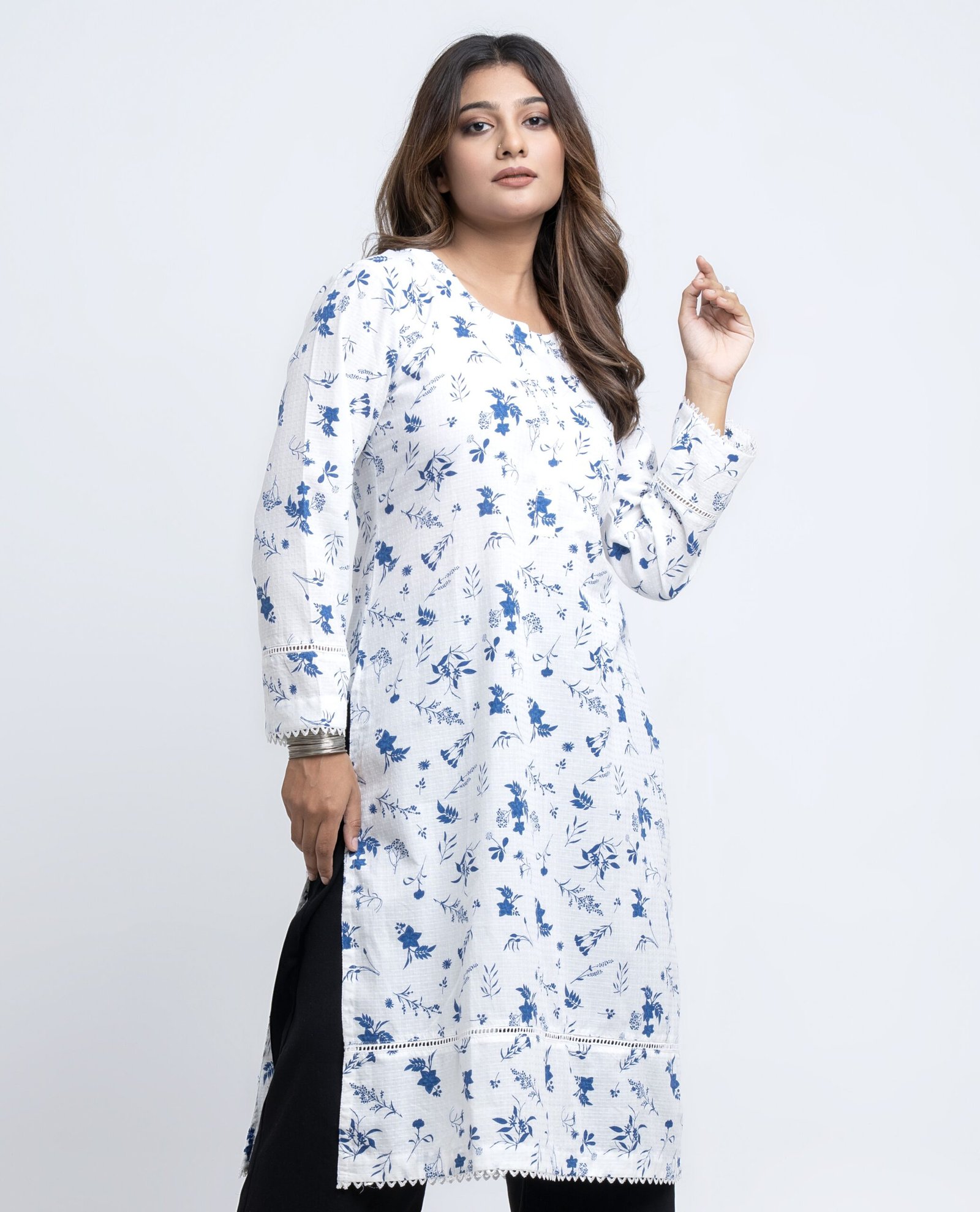 Ladies White Floral Kurti