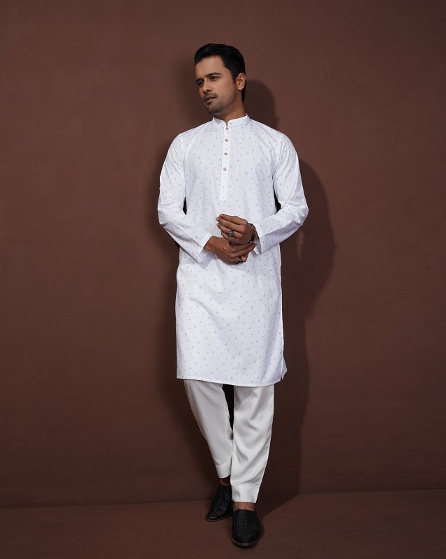 White Floral Panjabi - Image 4