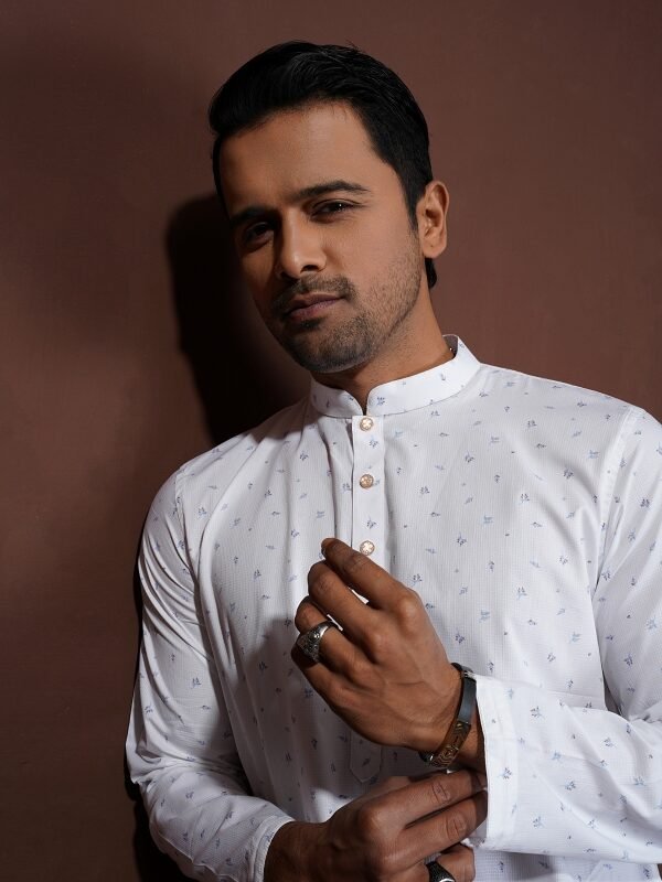 Alternative view of White Floral Panjabi