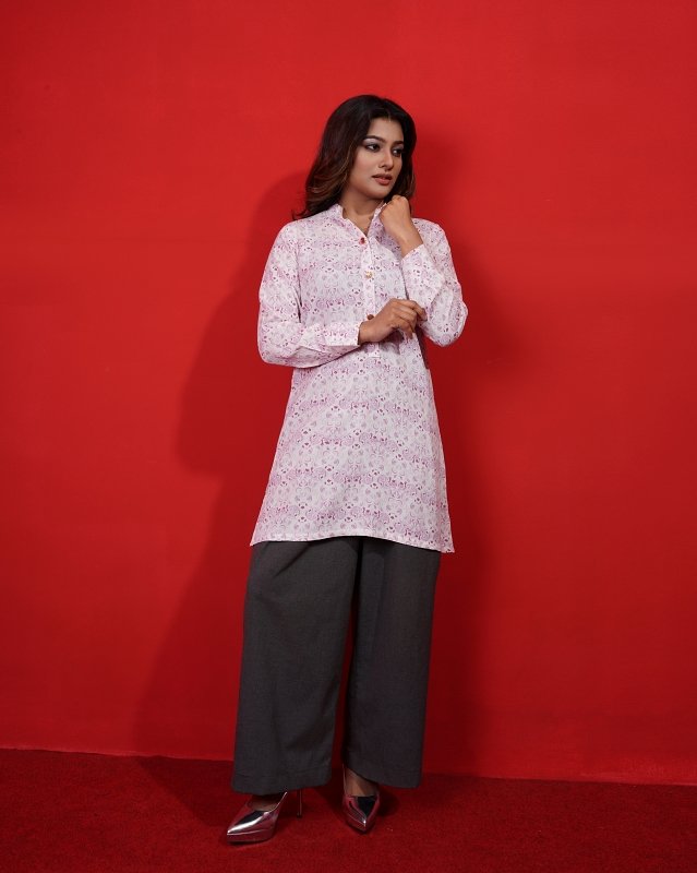 White Pink Floral Short Top - Image 3