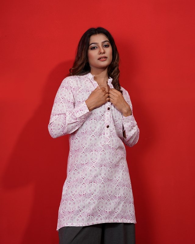 White Pink Floral Short Top - Image 2