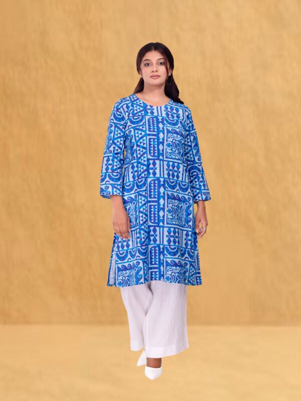 Alternative view of Azure Tribal Pattern Kurti