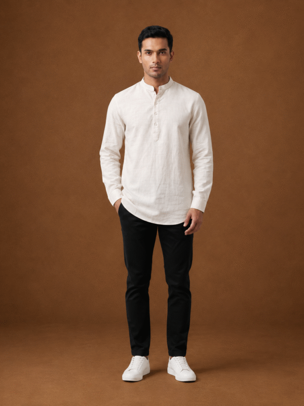 Solid Cream Band Collar Shirt