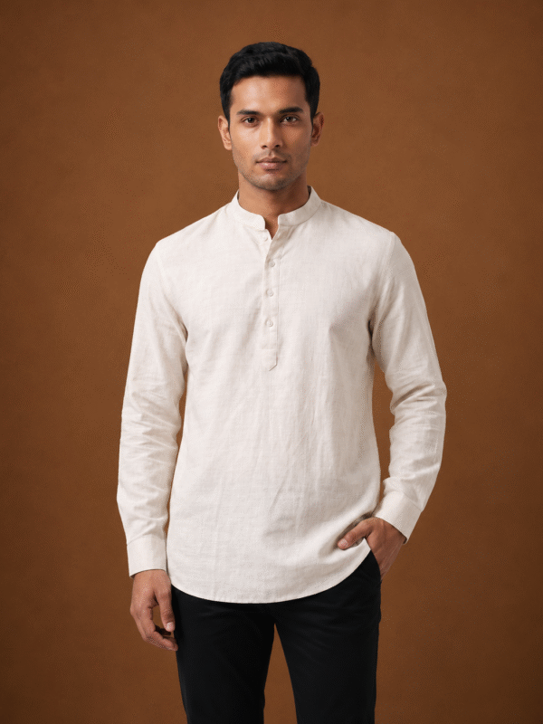 Alternative view of Solid Cream Band Collar Shirt