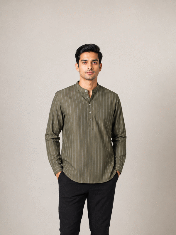 Alternative view of Olive Stripe Band Collar Shirt