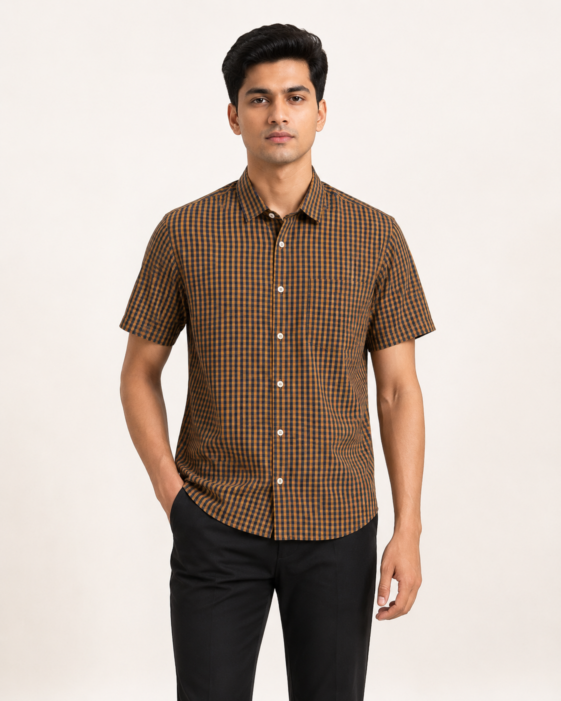 Mustard Check Half Shirt