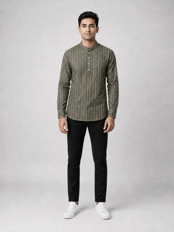 Alternative view of Olive Stripe Band Collar Shirt