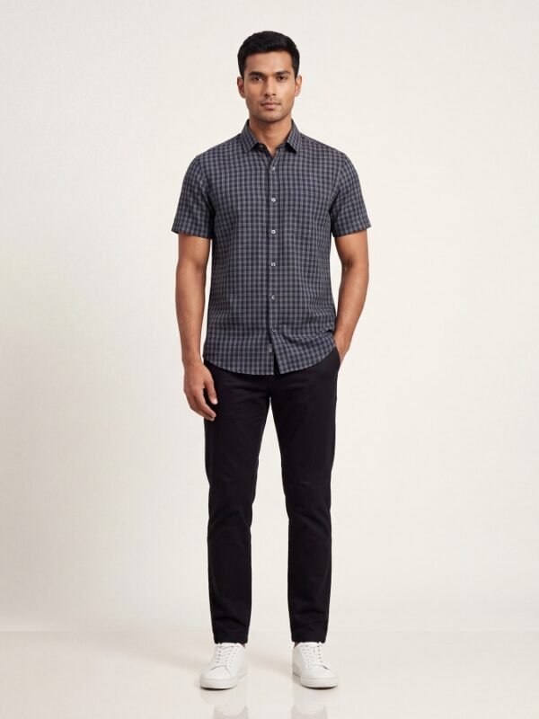 Ashen Black Check Half Shirt
