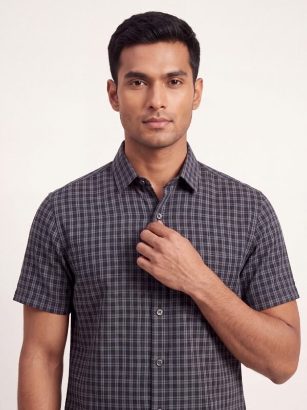 Alternative view of Ashen Black Check Half Shirt