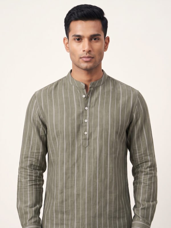 Alternative view of Olive Stripe Band Collar Shirt